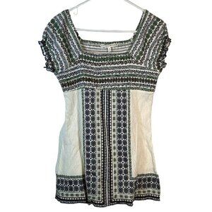 Almost Famous Bohemian Short Sleeve Ruched Crinkle Blouse XL EUC #1271-AZ